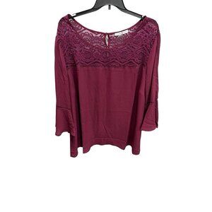 Signature Collection Women's 3X Magenta Flare Sleeve Lace Trim Top Blouse Ladies